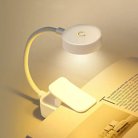 Bærbar LED Boglampe | Clip-on Læselampe | 3 Lysfarver & Dæmpbar | USB Opladning
