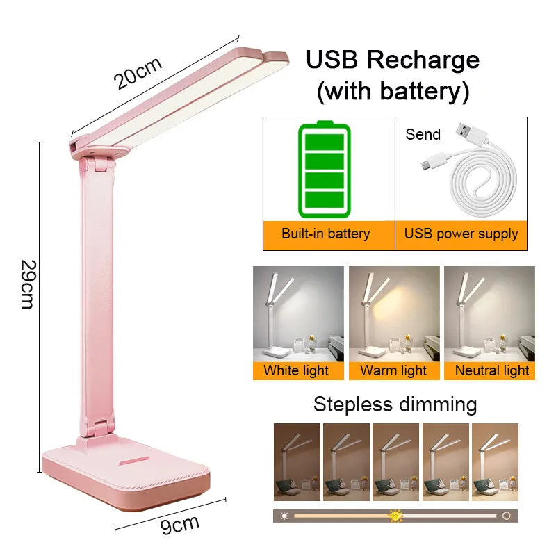 LED-bordlampe | 3-trins dæmpbar og berøringsbetjent | USB-opladelig | Foldbar natlampe