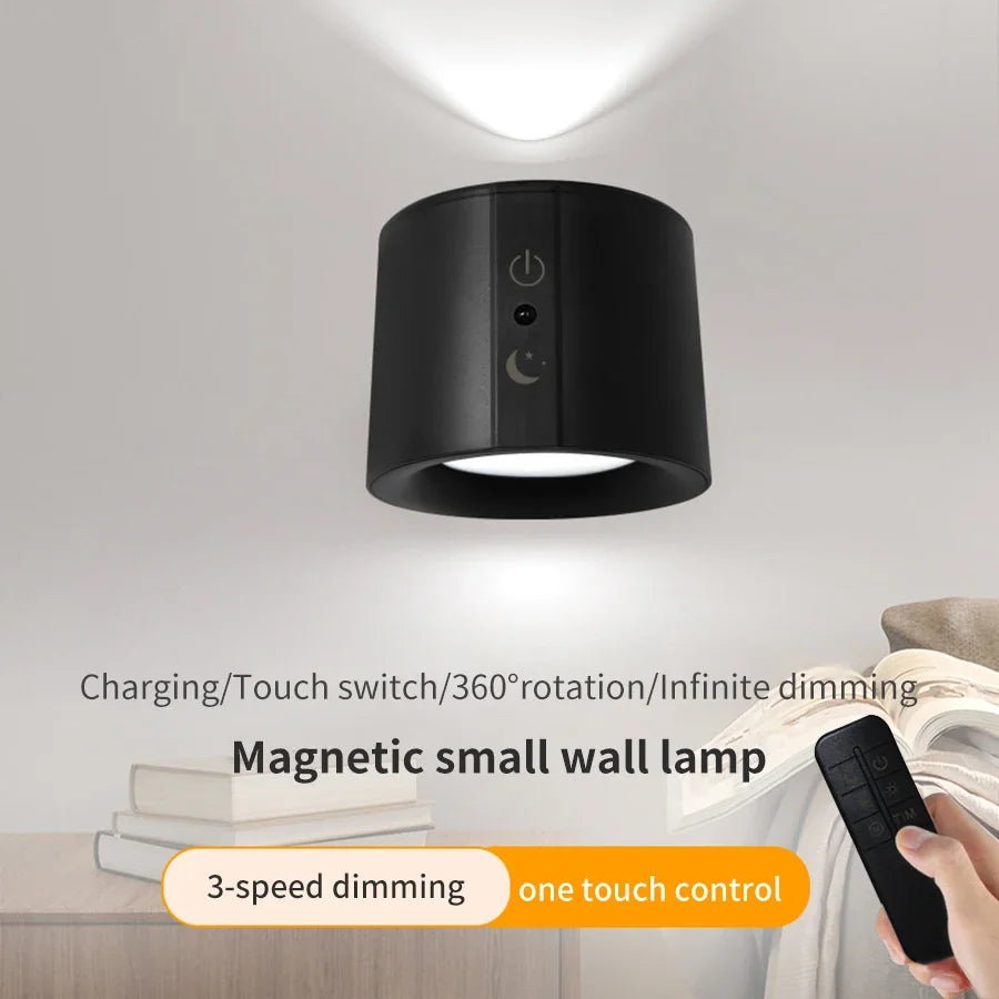 Trådløs Magnetisk LED Væglampe – Opladelig, Dæmpbar & 360° Roterbar med Fjernbetjening