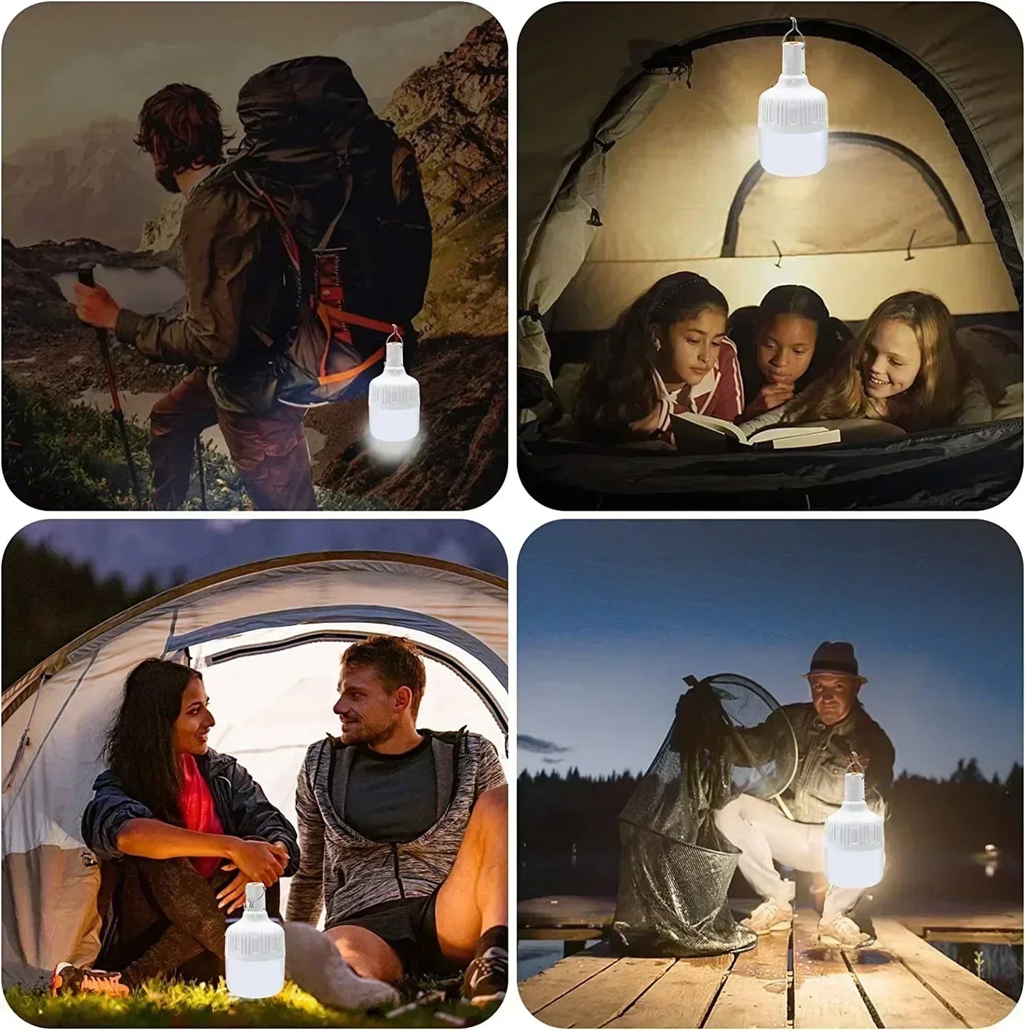 60W LED Nødlamp | USB Opladelig Campinglampe | Vandtæt & Bærbar Lanterne med 3 Lysindstillinger