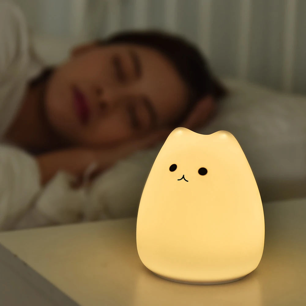 Sød Kat Natlampe – Blød Silikone, 7 Farver & Touch Sensor