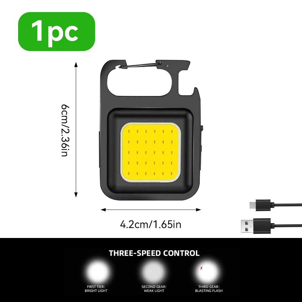 Mini COB Nøgleringslygte | 4 Lysindstillinger | Magnetfod & Stativ | USB Genopladelig Nødlommelygte