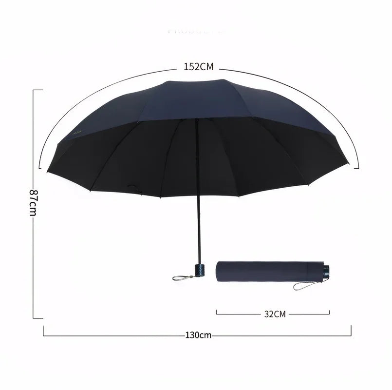Ekstra Stor Opvoldelig Paraply 130 cm | Vind- & Vandtæt | Sol- & Regnbeskyttelse til Rejser & Familie
