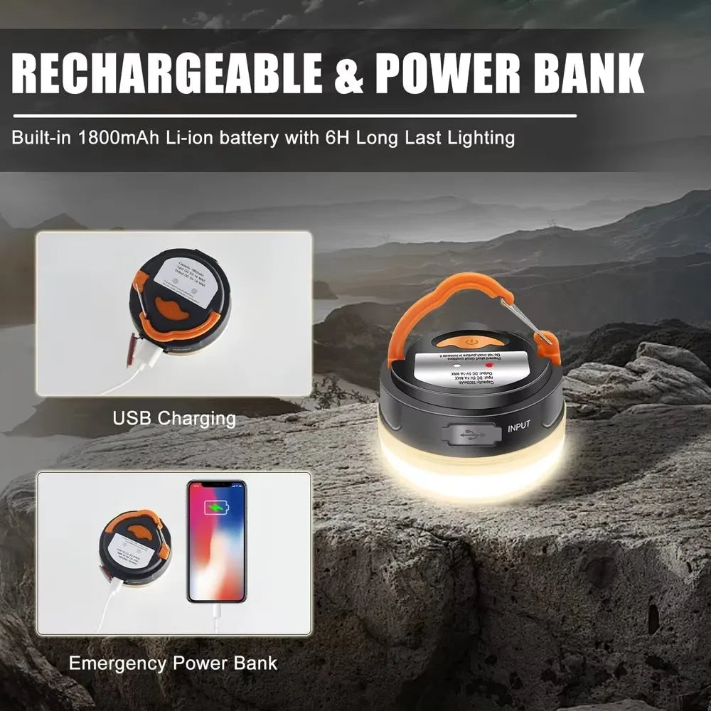 Camping Lanterne 10W | USB Opladbar | 1800mAh Batteri | COB + LED | Hængende & Magnetisk