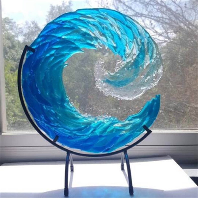 Elegant Oceangolf Skulptur i Klart Glas – Håndlavet Hjemmedekoration med Lysrefleksion, 12,7 cm, 20,32 cm, 30,48 cm-4