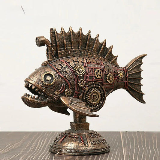 GearFin - Steampunk mekanisk sortfisk-figur