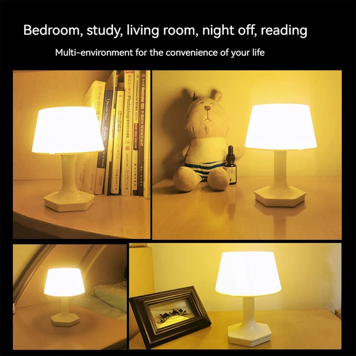 LED Øjenbeskyttende Bordlampe | USB Natlampe med 2 Lysfarver til Soveværelse & Studie