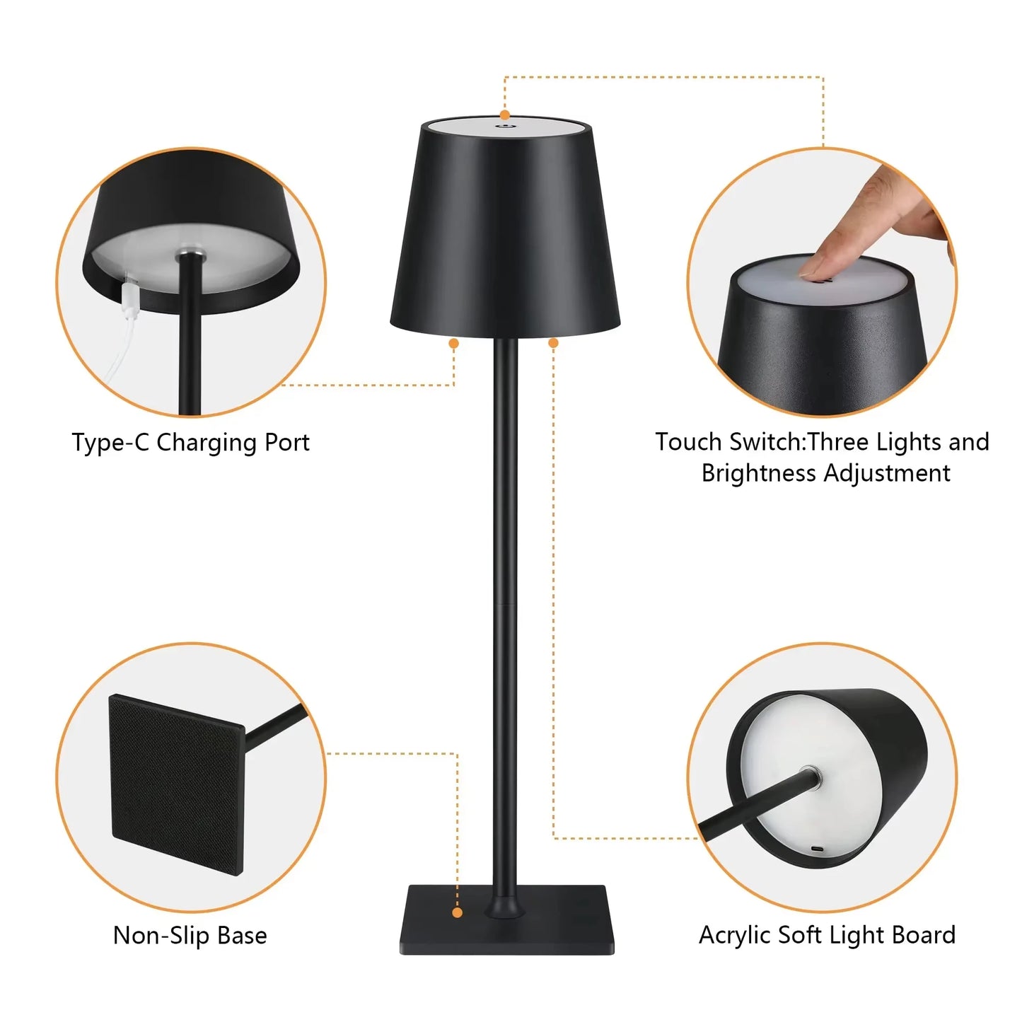 LED Bordlampe m. Touch Sensor | 3 Lysfarver & Dæmpbar | Moderne Nat- & Skrivbordslampe