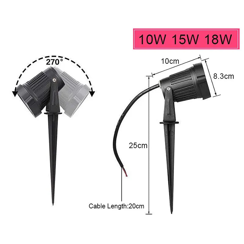 LED COB Havelys – Udendørs Jordspyd Spotlight (5W/7W/10W/15W/18W)
