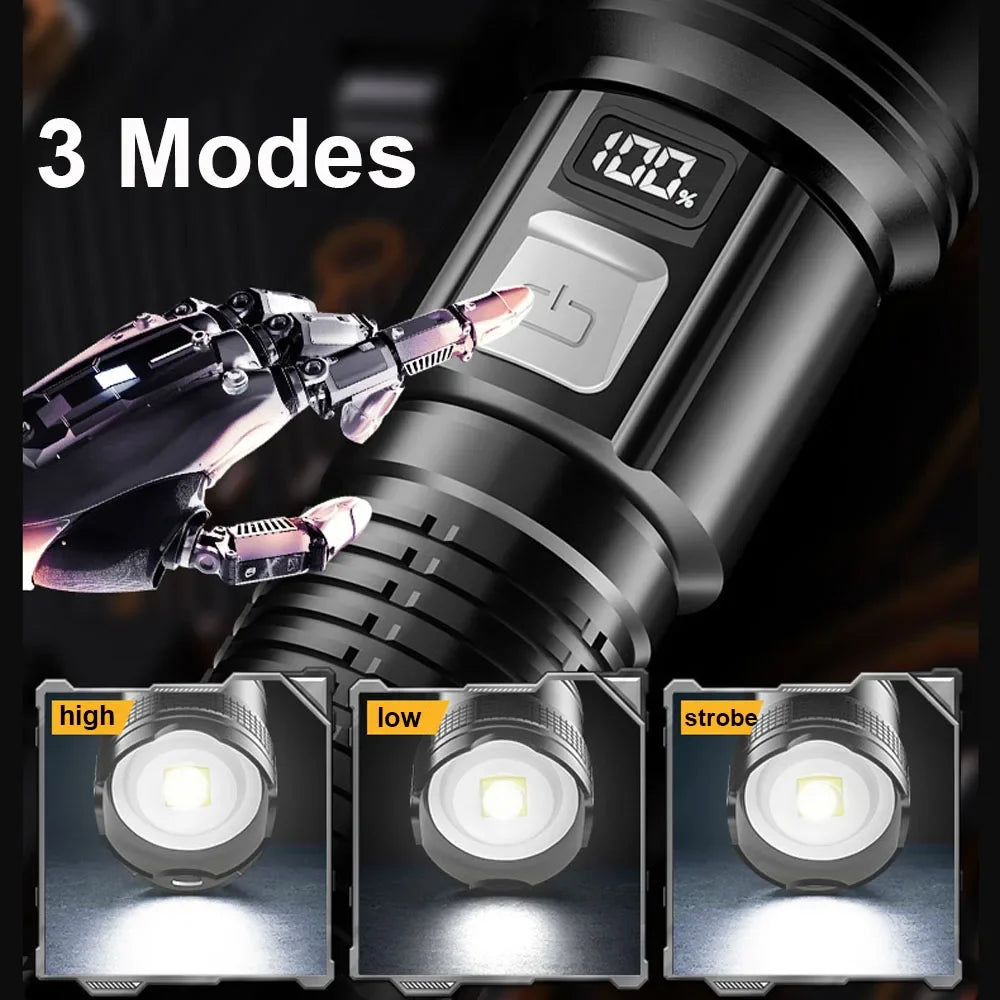 Super Bright LED Lommelygte | 1.600.000 LM | USB Genopladelig | Vandtæt & Lang Rækkevidde | Taktisk Lanterne til Outdoor
