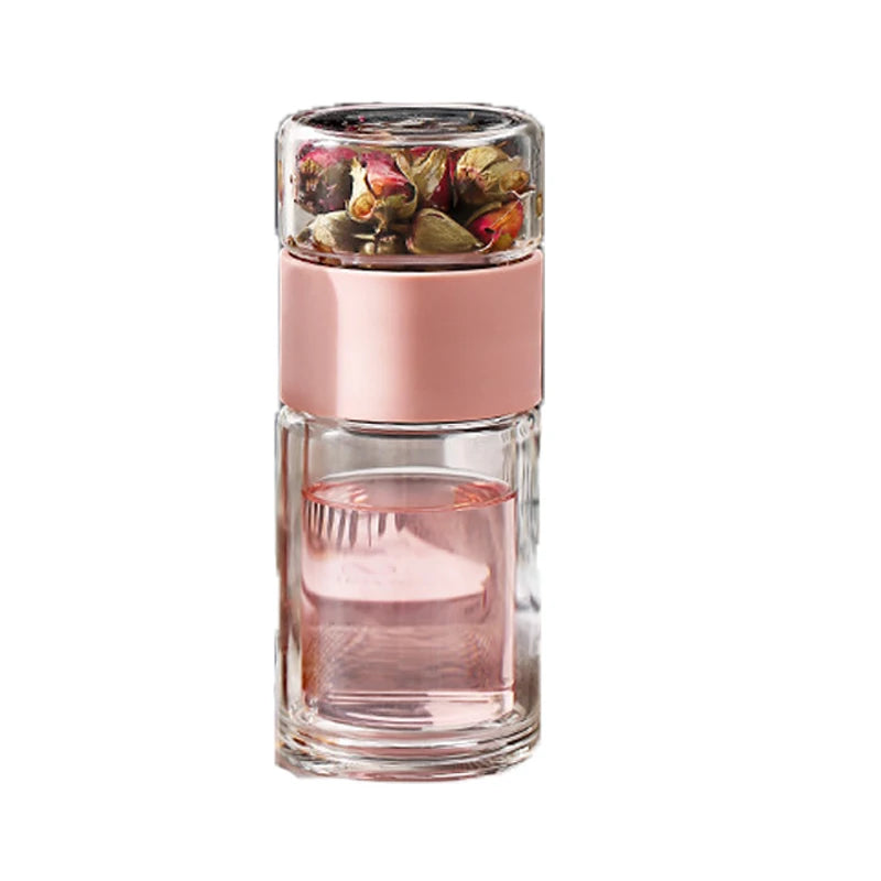 Højkvalitets dobbeltlags glas vandflaske med te-infuser & bæretaske