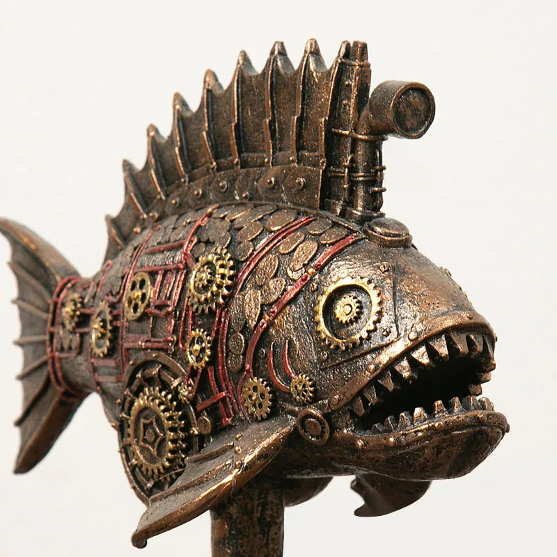 GearFin - Steampunk mekanisk sortfisk-figur