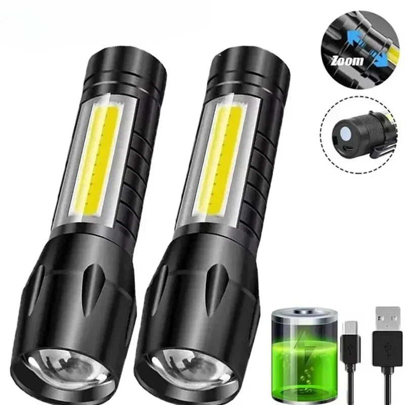 Mini LED Lommelygte | COB + XPE | 1000 LM | USB Genopladelig | Zoom & Penclip | Taktisk Outdoor Lys