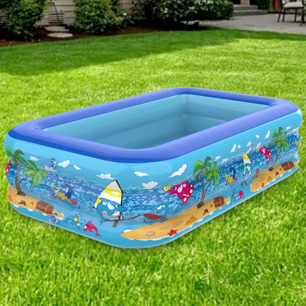 Oppustelig børnepool | 110–180 cm | Ekstra tyk PVC | Sjovt tegneseriedesign til haven og altanen