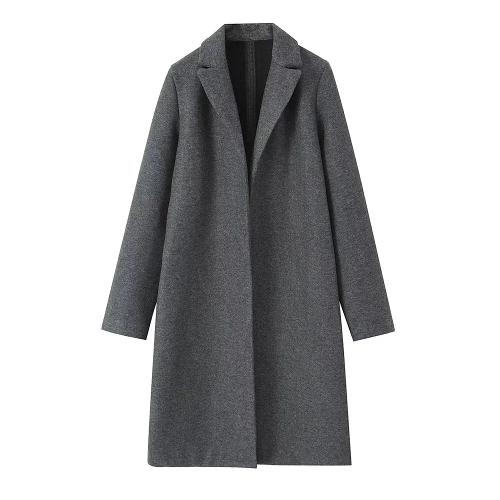 Amelie - Moderigtig ensfarvet lang trenchcoat til kvinder