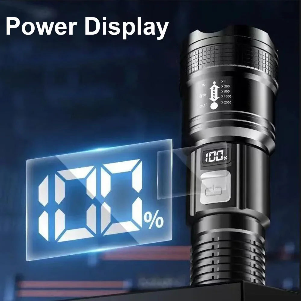 Super Bright LED Lommelygte | 1.600.000 LM | USB Genopladelig | Vandtæt & Lang Rækkevidde | Taktisk Lanterne til Outdoor