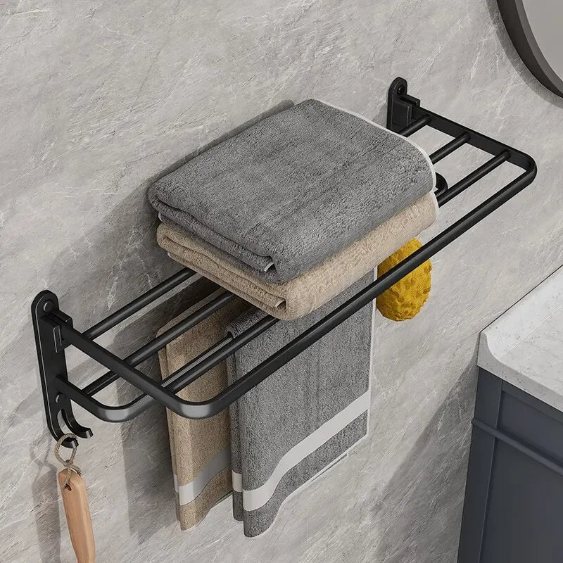 SpaceSaver - Væghængt håndklædestang med sammenklappelig holder og krog