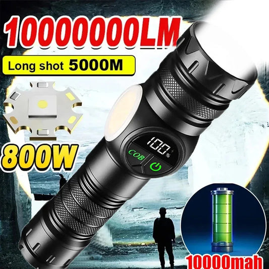 Kraftig LED Lommelygte | USB Genopladelig | Magnetfod & COB Sidelys | Zoom & Vandtæt Taktisk Lampe