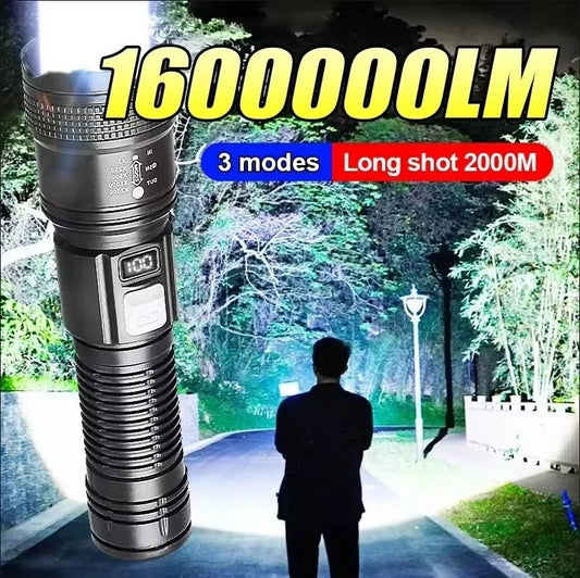 Super Bright LED Lommelygte | 1.600.000 LM | USB Genopladelig | Vandtæt & Lang Rækkevidde | Taktisk Lanterne til Outdoor