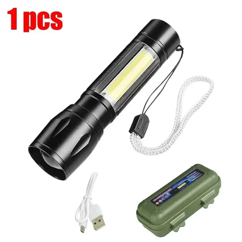 Mini LED Lommelygte | COB + XPE | 1000 LM | USB Genopladelig | Zoom & Penclip | Taktisk Outdoor Lys