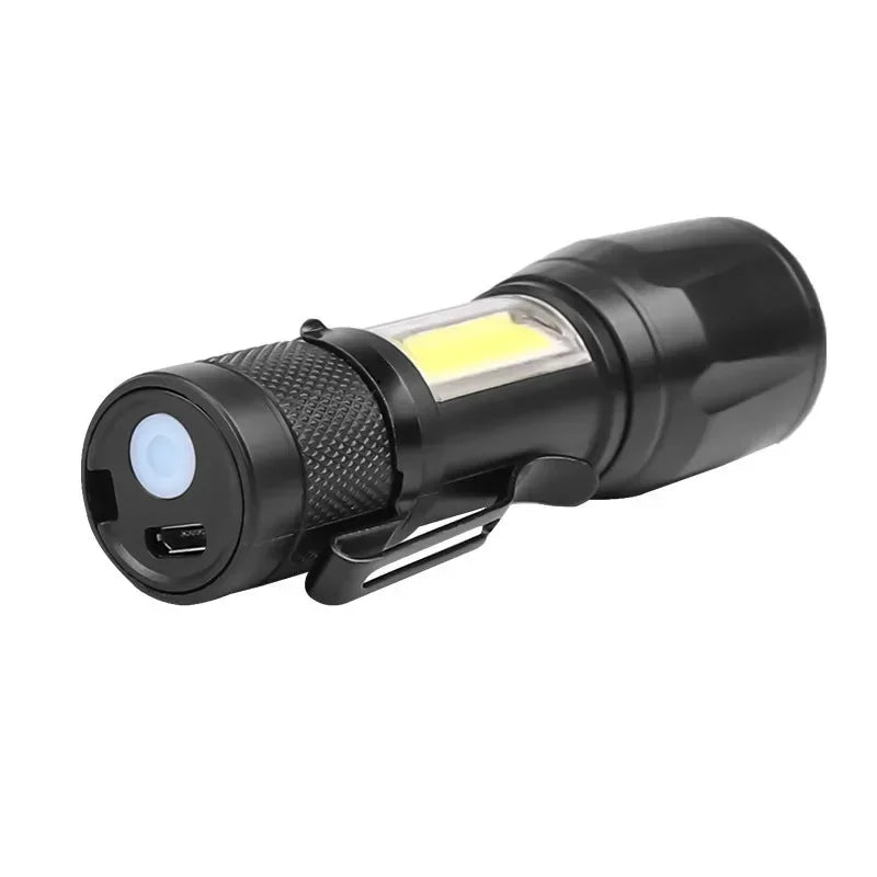 Mini LED Lommelygte | COB + XPE | 1000 LM | USB Genopladelig | Zoom & Penclip | Taktisk Outdoor Lys
