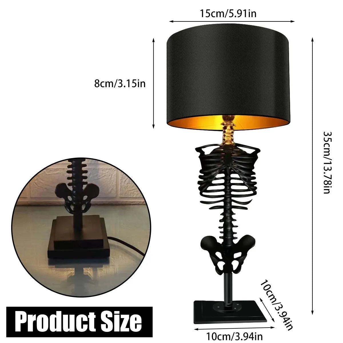 GothicaLights - Håndlavet bordlampe med gotisk skelet