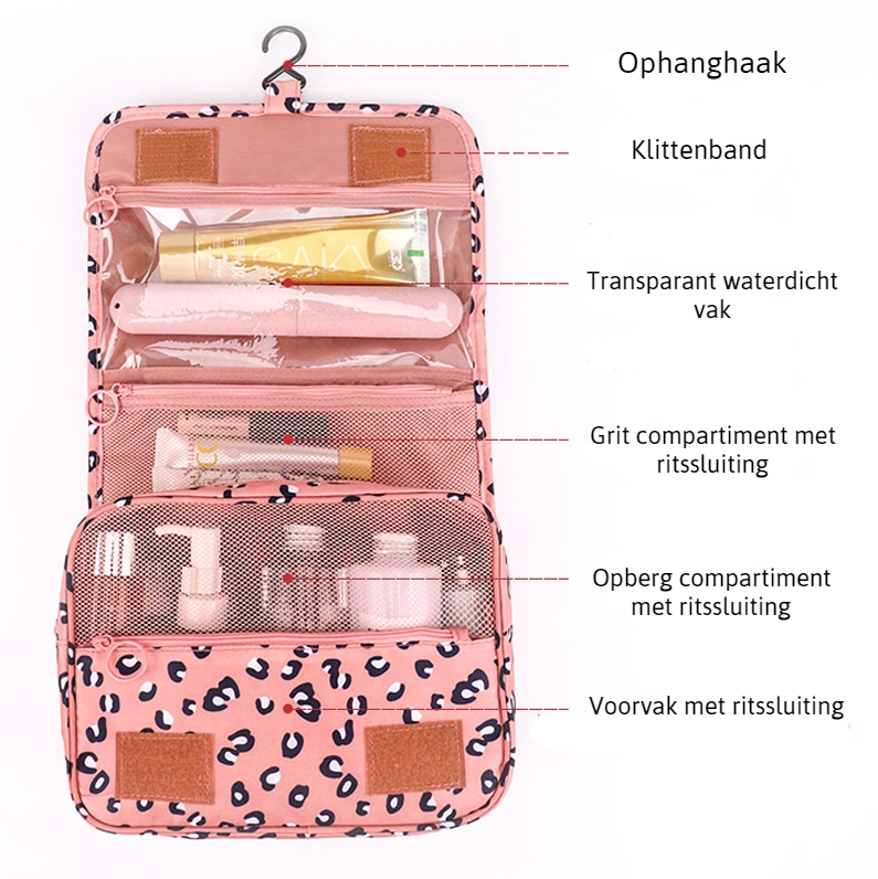 Vandafvisende Toilettas Organizer med Flere Opbevaringsrum og Praktisk Ophanghaak – Kompakt 18,5 x 24 cm-3