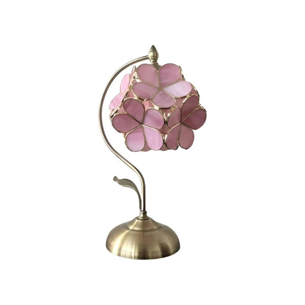 Romantisk Tiffany Bordlampe i Bronze med Blomsterdesign – Justerbar Højde og Farvet Glas Skærm til Natbord