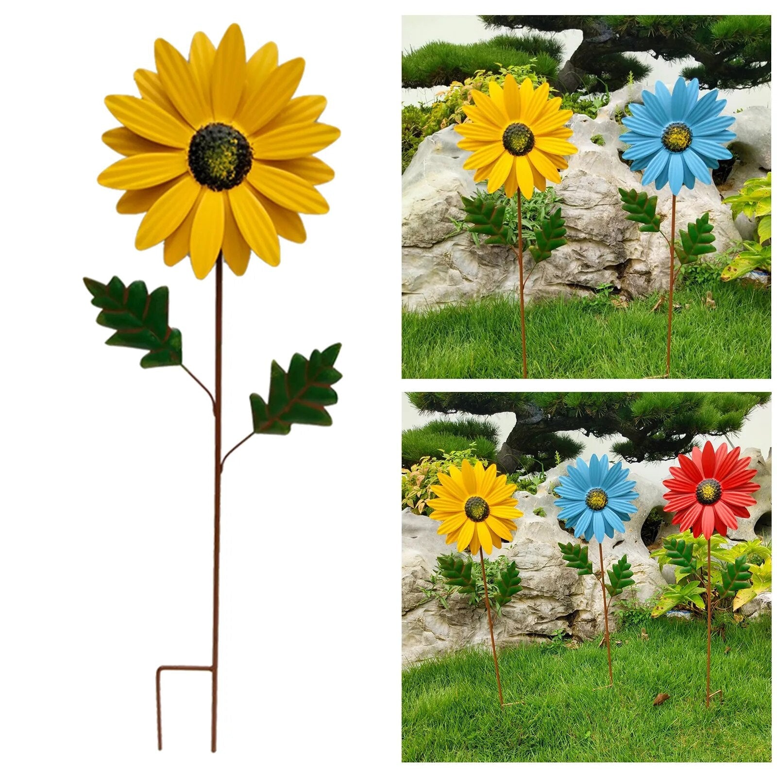 Farverig Metal Vindmølle Dekoration til Have – 20 cm Diameter, 69 cm Høj, Vejrbestandig Jern, Multifarvet Design-4
