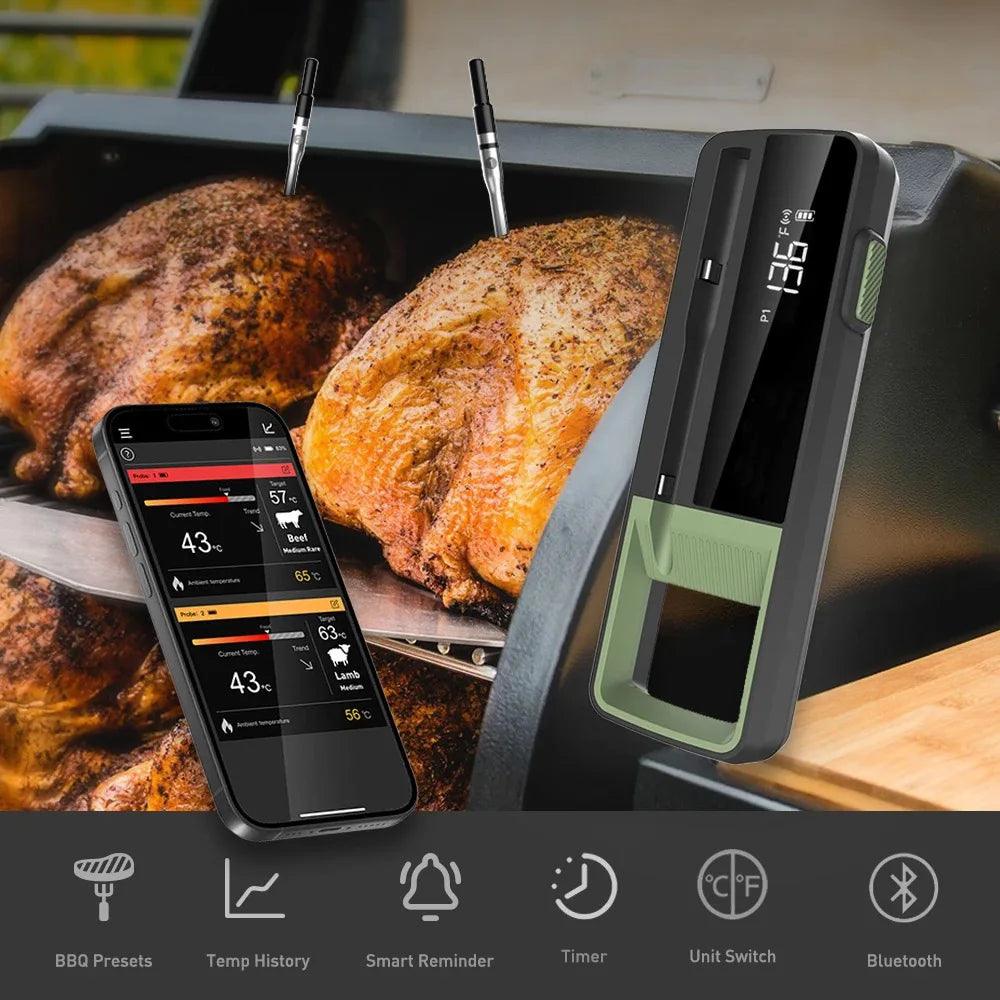 Trådløs Grilltermometer med Dobbelt Temperatursensor – Bluetooth, Rækkevidde 557 m, Præcise Temperaturmålinger-3