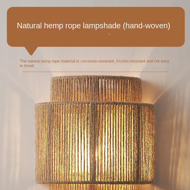 RaffioLume - Bohemian vintage rattan hamp reb væg LED lampe