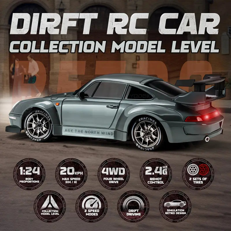 DriftMaster - 1:24 RC Drift Car - Fjernstyret 4WD-racerbil med LED-lys og genopladeligt batteri