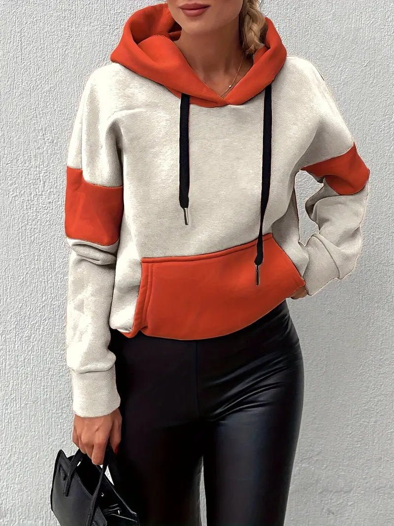 Marina - Sweatshirt med hætte, colour block-design og kængurulomme til kvinder