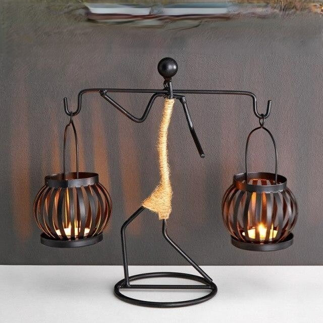 Retro Elegant Kaarsholder i Metal - Håndlavet Design til Salontabel, 24,5 cm x 14 cm, Minimalistisk Indretning-3
