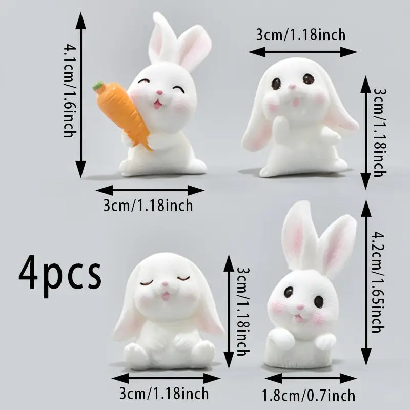BunnyCharm - Sæt med 4 søde hvide kaninfigurer