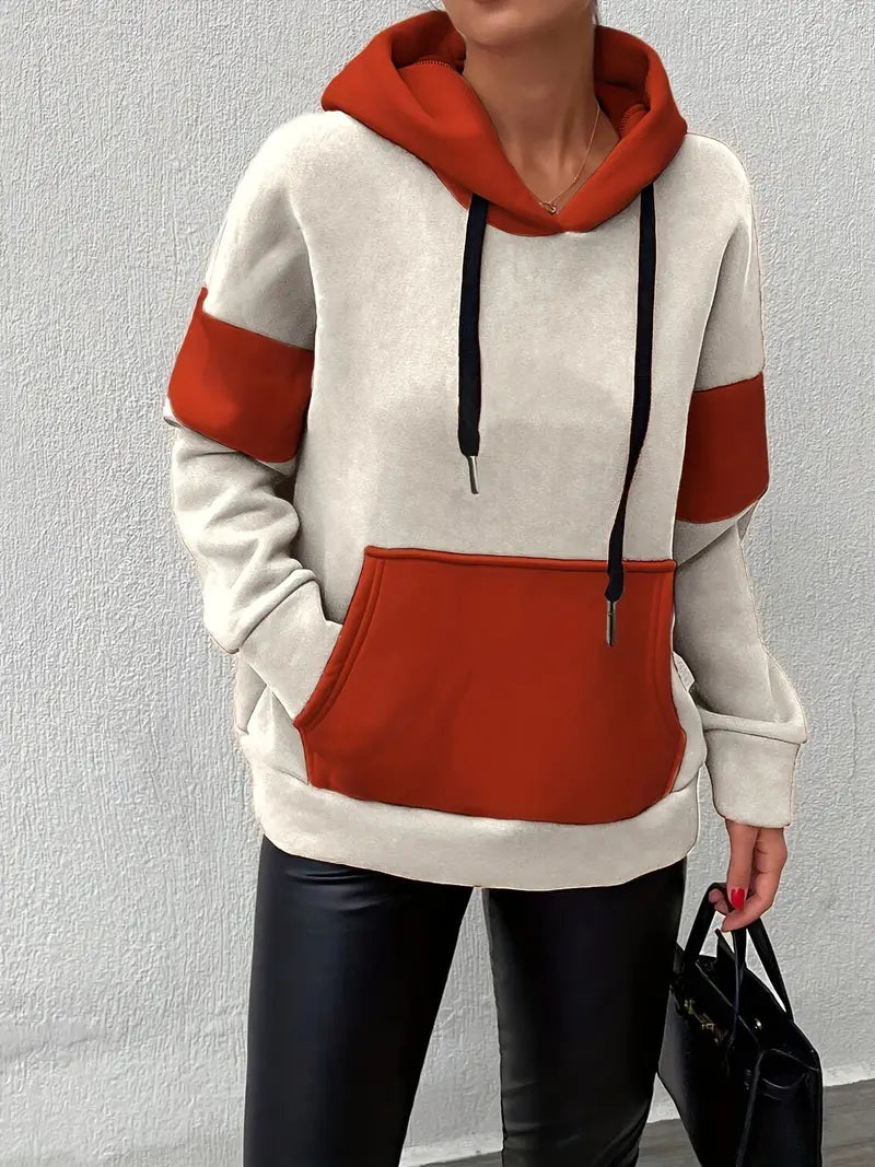 Marina - Sweatshirt med hætte, colour block-design og kængurulomme til kvinder