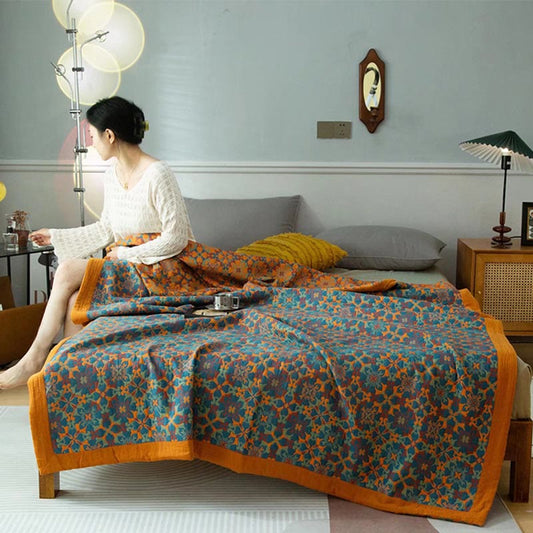 Ethniquilt - Bomuldsquilt med orange og blåt mønster i seks lag