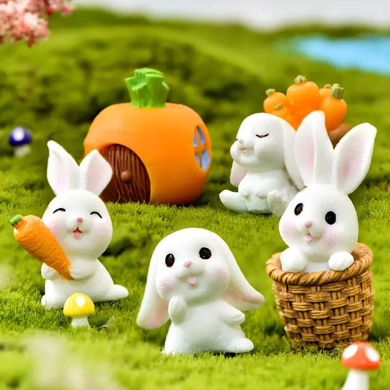 BunnyCharm - Sæt med 4 søde hvide kaninfigurer