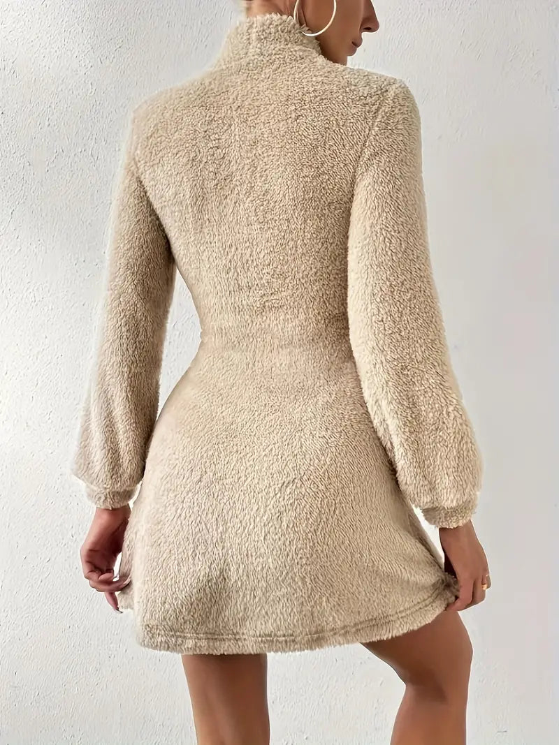 Belinda - Slim-fit monokrom kjole med stand-up krave og fluffy snit