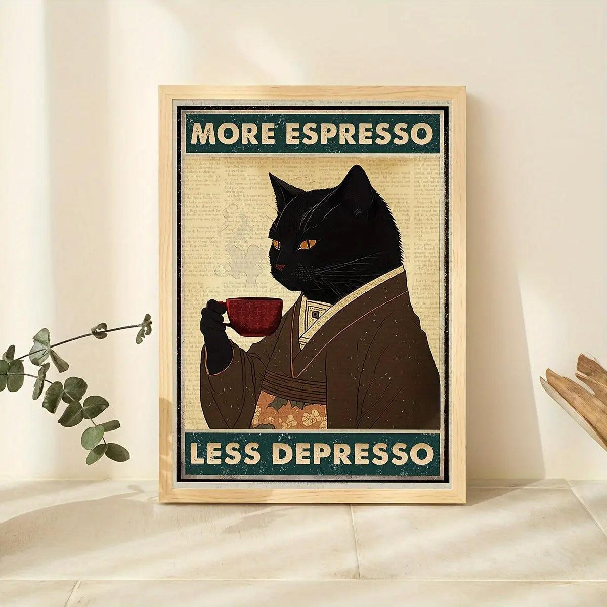CaffeineBoost - »More Espresso Less Depresso« vægkunst - motiverende plakat med kaffecitat