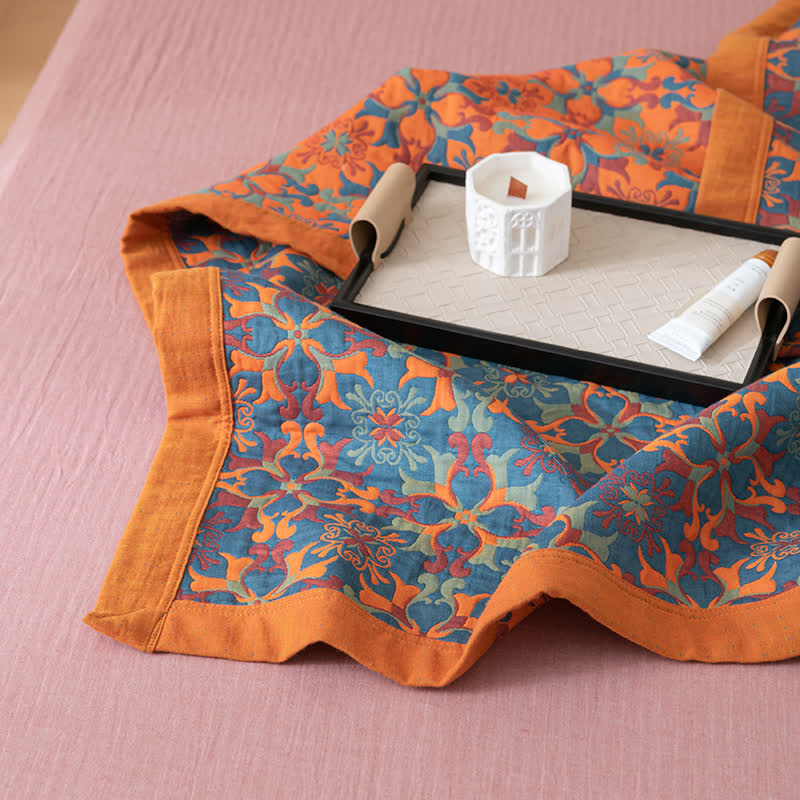 Ethniquilt - Bomuldsquilt med orange og blåt mønster i seks lag