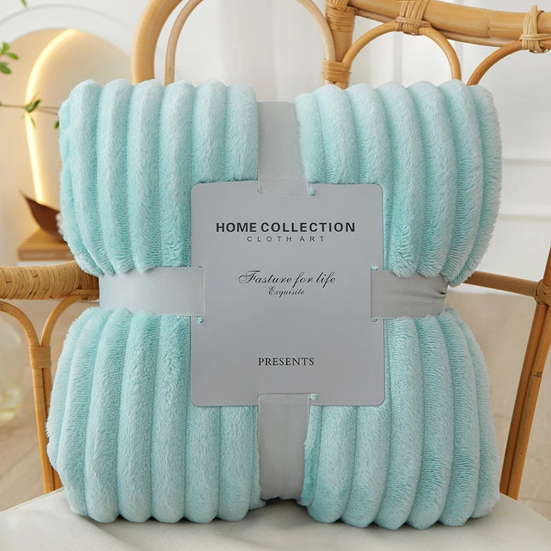 FluffLux - Bredt stribet flannel-fleecetæppe | efterårs- og vinterhygge