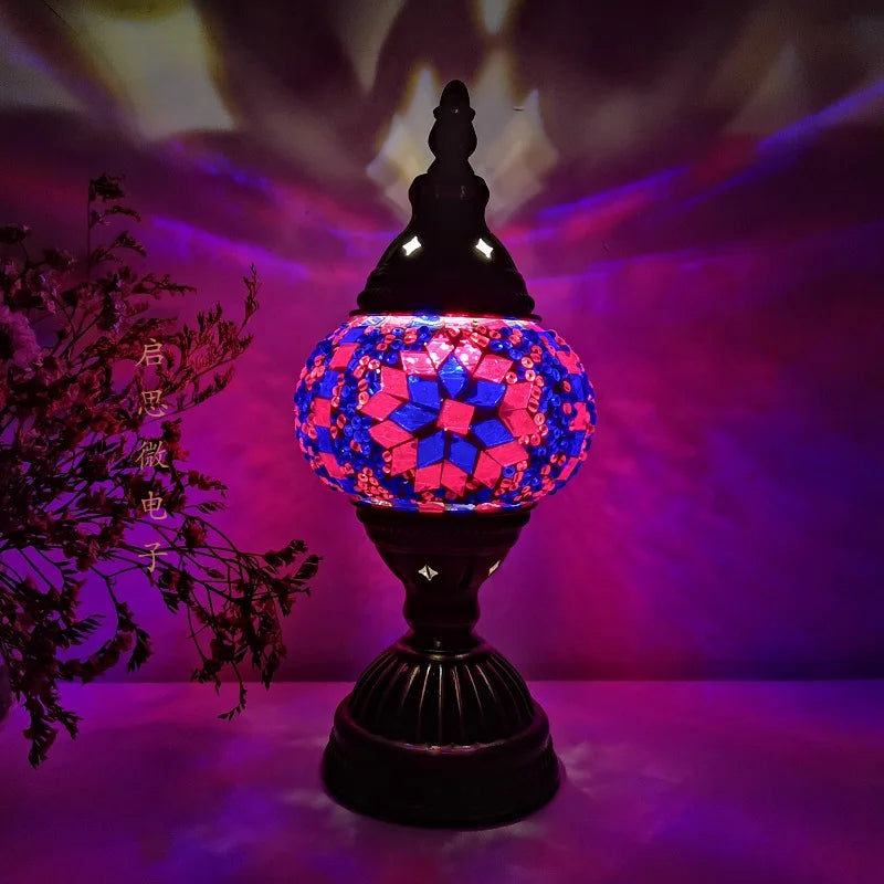 Vintage Tyrkisk Mosaik Kunstlampe – Håndlavet Multifarvet Belysning med Unik Æstetik og Varme Lysmønstre-4