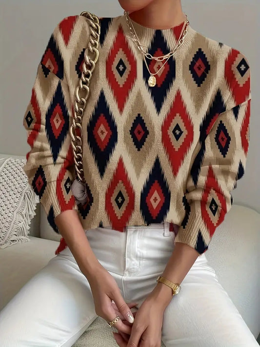 Camila - Print-jumper med stand-up-krave | Komfort og stil i ét