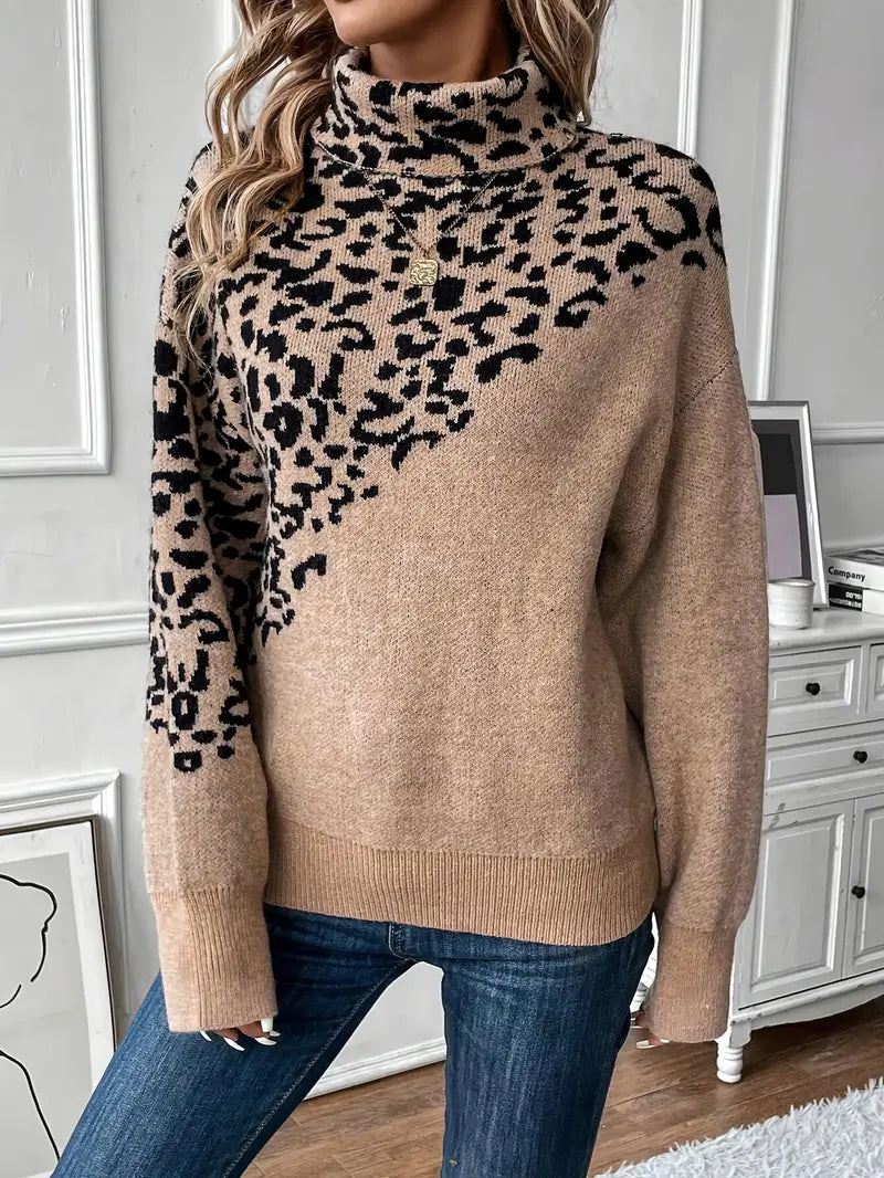 Kinsley - Jumper med leopardprint og rullekravetrøje
