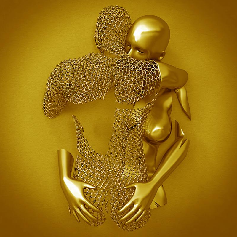 Variant image for Elegant Vægkunst i Gråtoner med Metal Figur – Romantisk Canvasbillede til Stue og Soveværelse-11