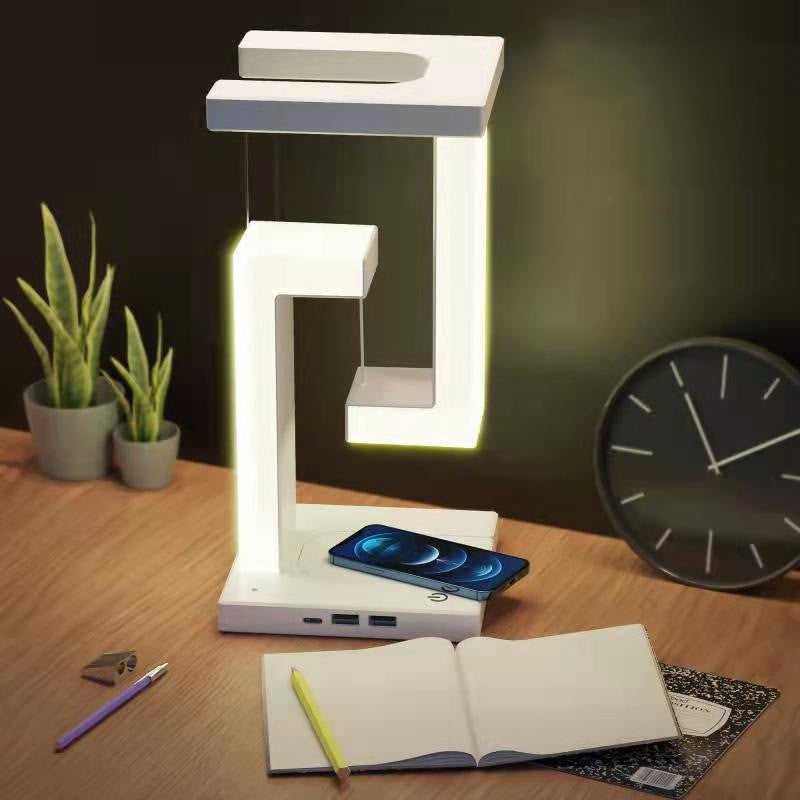 Draadløs Bordlampe med Magnetisk Svømmeteknologi – Pladsbesparende Design og Trådløs Opladning til Hjem og Kontor-5
