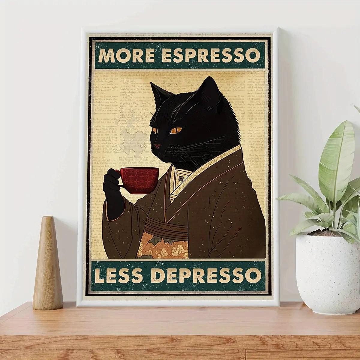 CaffeineBoost - »More Espresso Less Depresso« vægkunst - motiverende plakat med kaffecitat