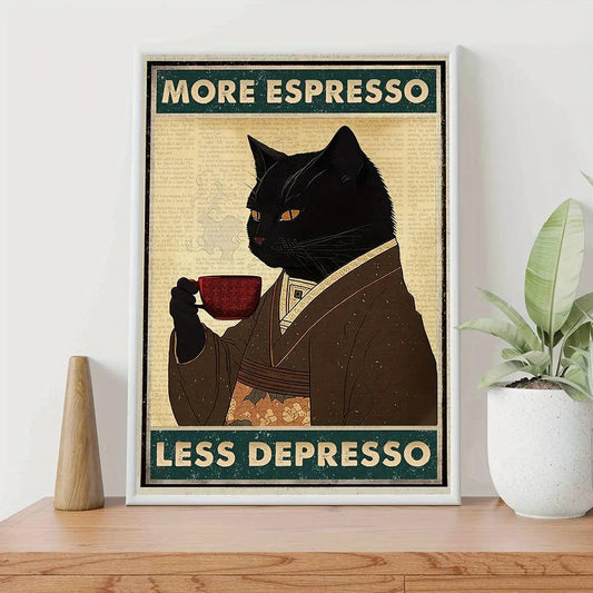 CaffeineBoost - »More Espresso Less Depresso« vægkunst - motiverende plakat med kaffecitat