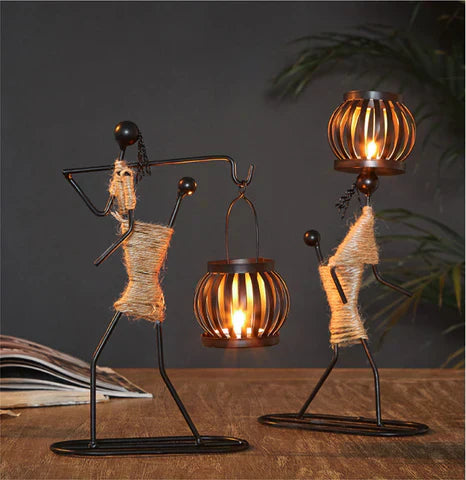 Retro Elegant Kaarsholder i Metal - Håndlavet Design til Salontabel, 24,5 cm x 14 cm, Minimalistisk Indretning-6